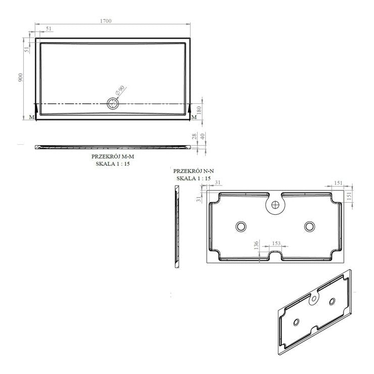 40mm Deluxe 1700x900mm Rectangular Shower Tray & Waste