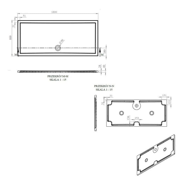 40mm Deluxe 1800x800mm Rectangular Shower Tray & Waste