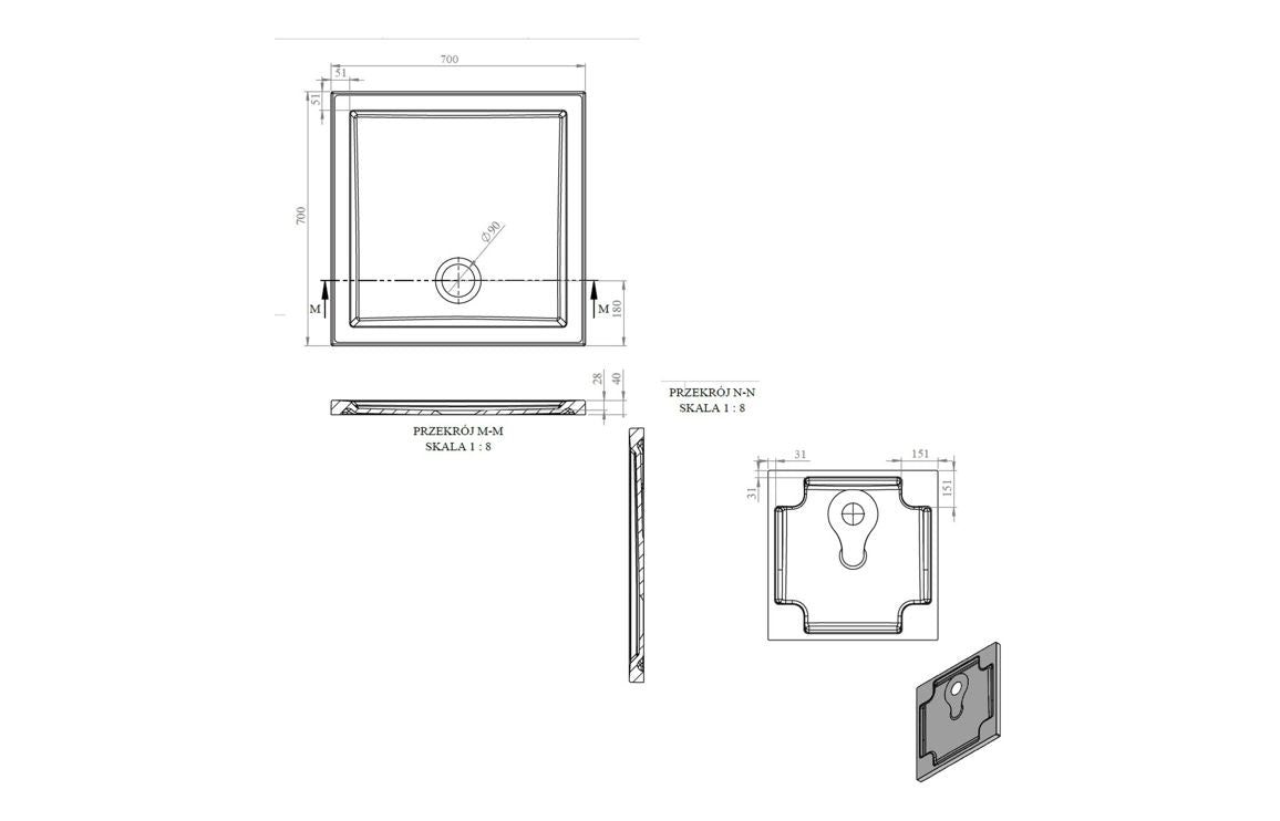 40mm Deluxe 700x700mm Square Shower Tray & Waste