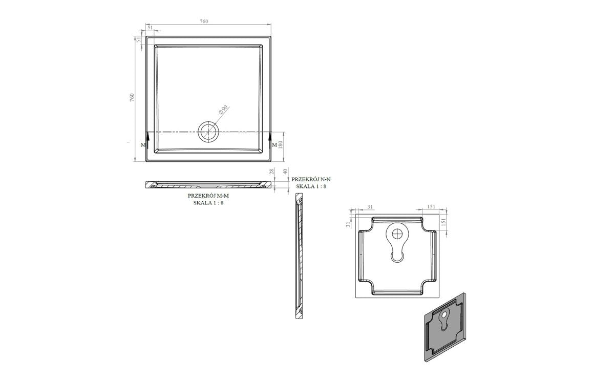 40mm Deluxe 760x760mm Square Shower Tray & Waste