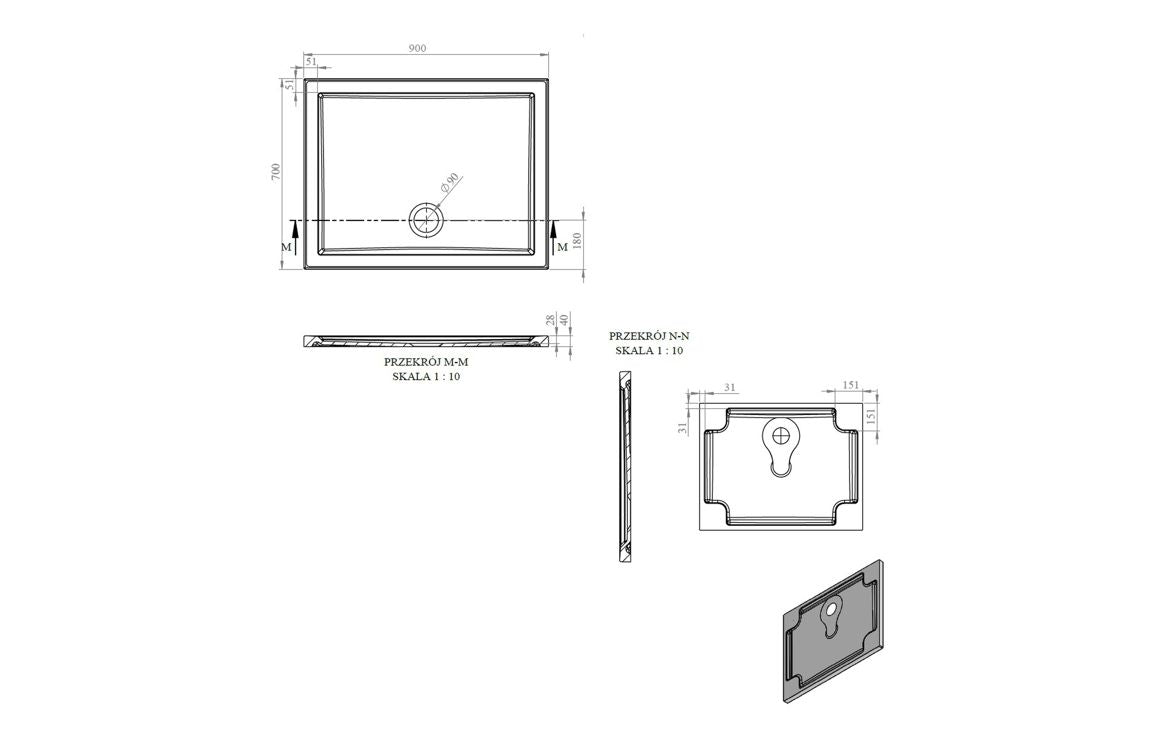 40mm Deluxe 900x700mm Rectangular Shower Tray & Waste