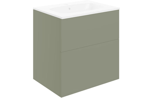 Valente 610mm Wall Hung 2 Drawer Basin Unit & Basin - Matt Olive Green