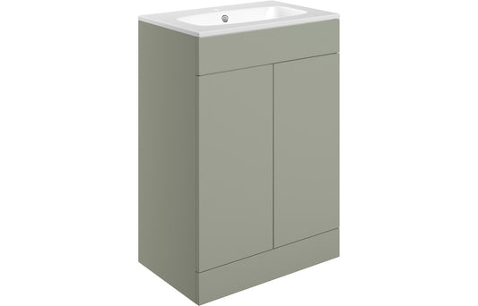 Valente 615mm Floor Standing 2 Door Basin Unit & Basin - Matt Olive Green