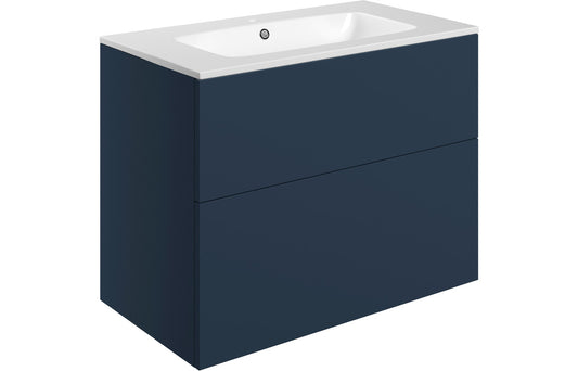 Valente 815mm Wall Hung 2 Drawer Basin Unit & Basin - Matt Deep Blue