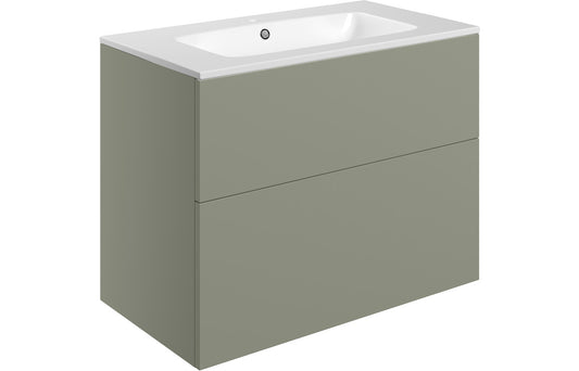 Valente 815mm Wall Hung 2 Drawer Basin Unit & Basin - Matt Olive Green