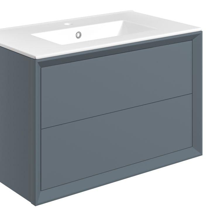 Paris 815mm Wall Hung 2 Drawer Basin Unit & Basin - Matt Storm Blue