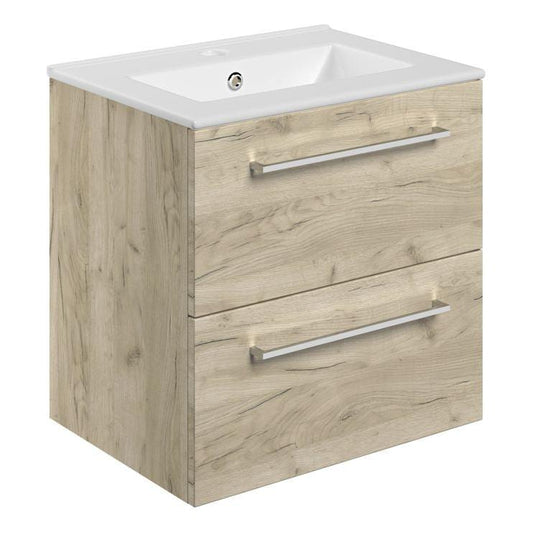 Vito 510mm Wall Hung 2 Drawer Basin Unit & Basin - Oak