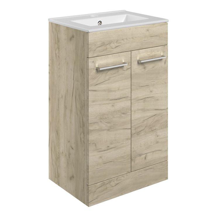 Vito 510mm Floor Standing 2 Door Basin Unit & Basin - Oak