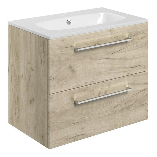 Vito 610mm Wall Hung 2 Drawer Basin Unit & Basin - Oak