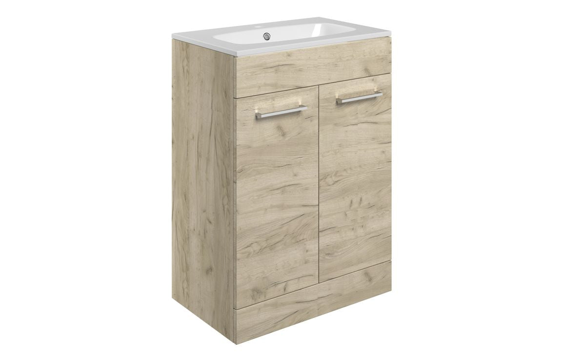 Vito 610mm Floor Standing 2 Door Basin Unit & Basin - Oak