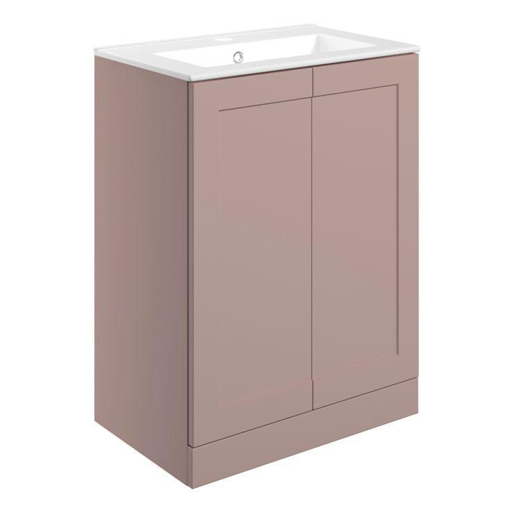 London 615mm Floor Standing Basin Unit & Basin - Matt Peony with Gold Handles