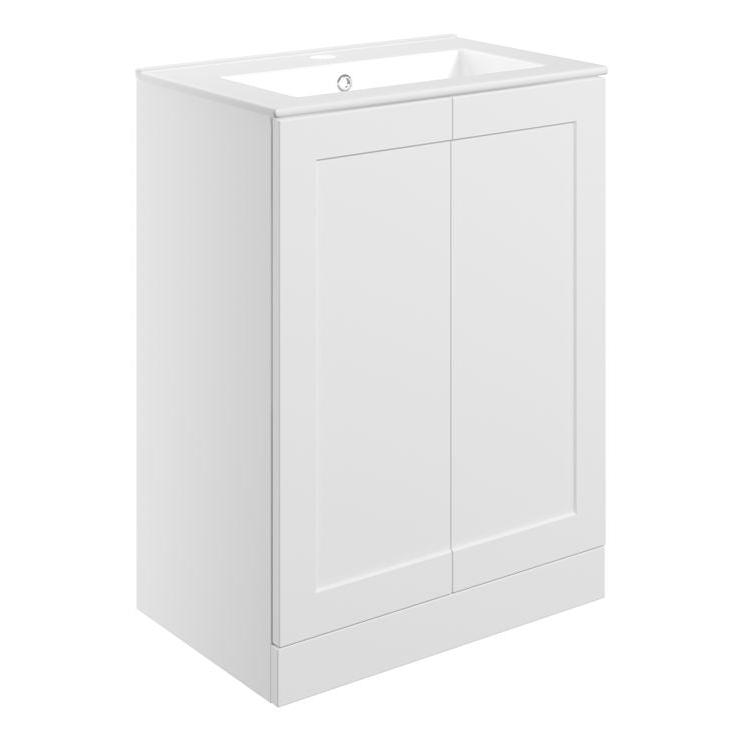 London 615mm Floor Standing Basin Unit & Basin - Matt White with Gold Handles