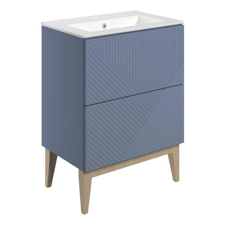 Skanda 615mm Basin Unit & Basin - Matt Smoke Blue with Gold Handles