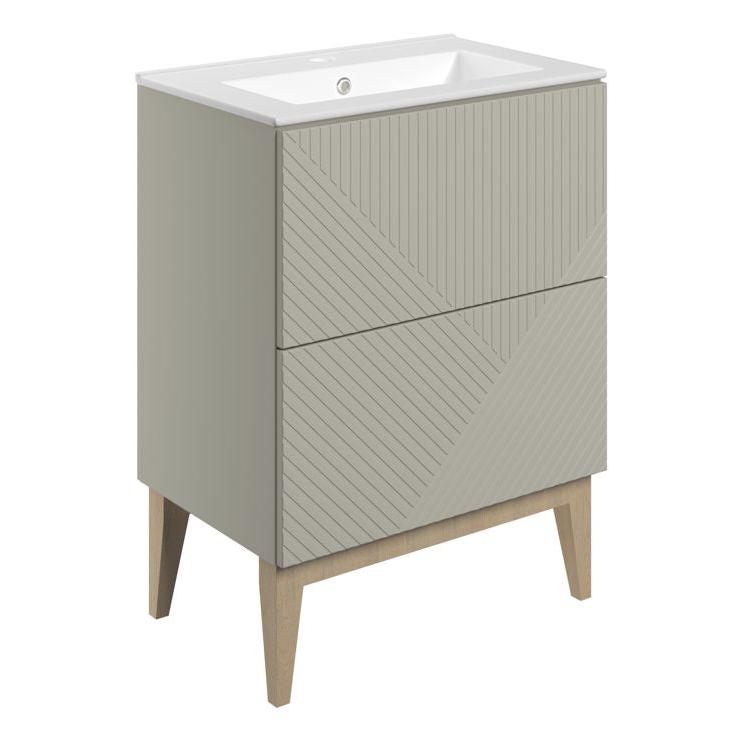 Skanda 615mm Basin Unit & Basin - Matt Oat with Gold Handles