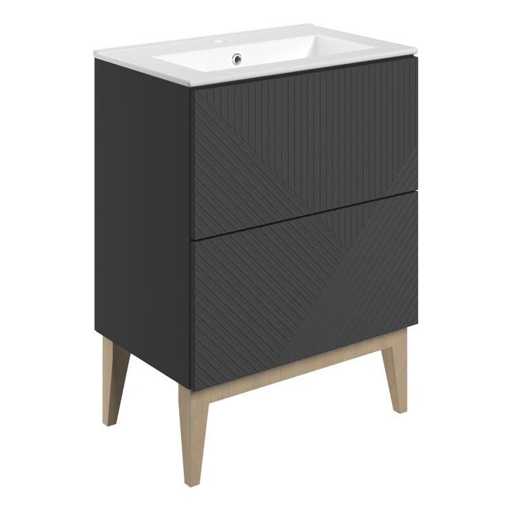 Skanda 615mm Basin Unit & Basin - Matt Graphite Grey with Gold Handles