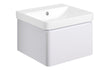 White vanity unit with ceramic sink with a rectangular basin