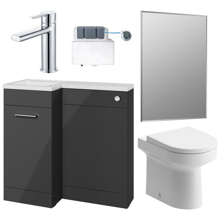Valeria 900mm Combination Bathroom Suite Unit + Round Toilet - Anthracite Gloss