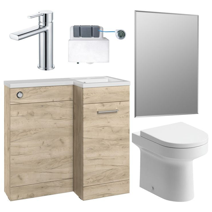 Valeria 900mm Combination Bathroom Suite Unit + Round Toilet - Oak