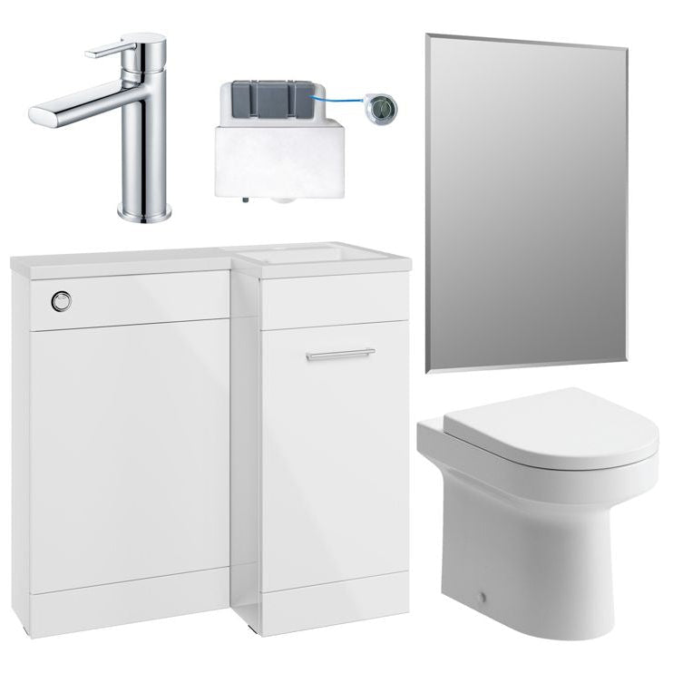 Valeria 900mm Combination Bathroom Suite Unit + Round Toilet - White Gloss