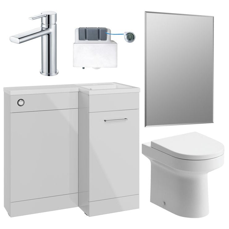 Valeria 900mm Combination Bathroom Suite Unit + Round Toilet - Grey Gloss
