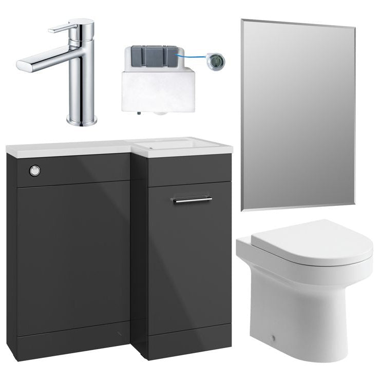 Valeria 900mm Combination Bathroom Suite Unit + Round Toilet - Anthracite Gloss