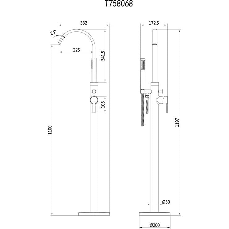 Valente Chrome Freestanding Bath Shower Mixer Kit