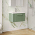 Deco Satin Green 600mm Wall Hung Single Drawer Vanity & Mid-Edge Basin
