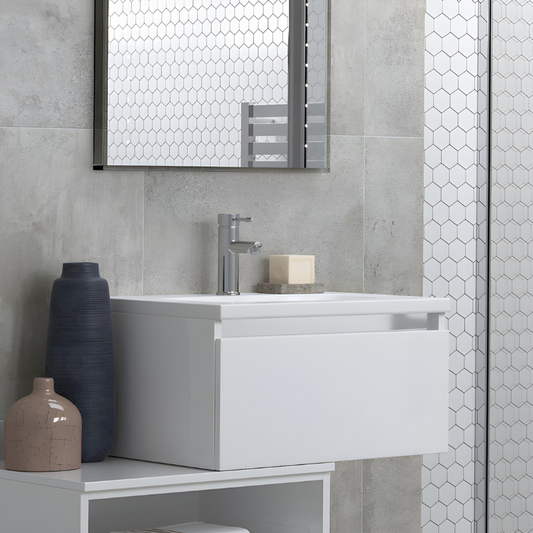 dante 615mm 1 drawer wall hung unit basin white gloss, Alessio, Wall Hung Vanity Unit, 1