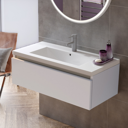 dante 815mm 1 drawer wall hung basin unit inc basin white gloss, Alessio, Wall Hung Vanity Unit, 1