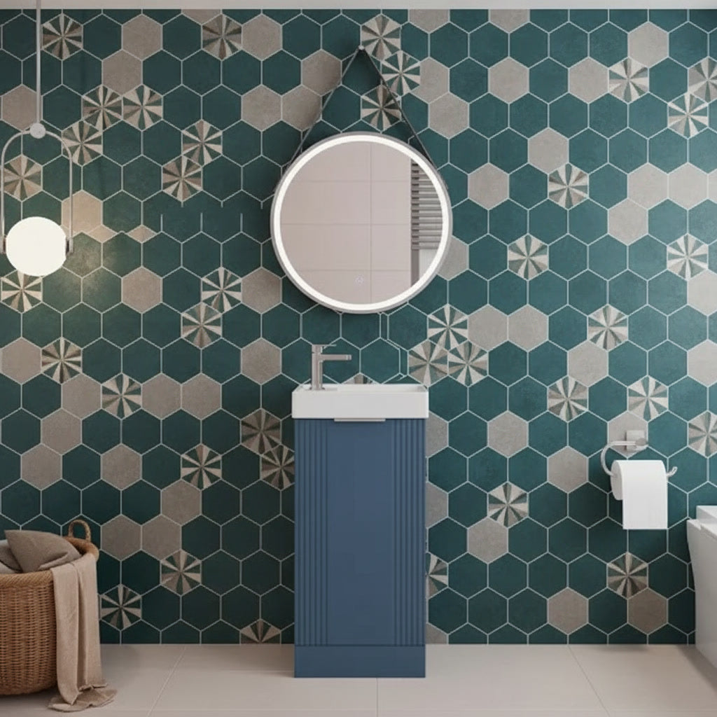 Deco Satin Blue 400mm  Floor Standing Cabinet & Basin