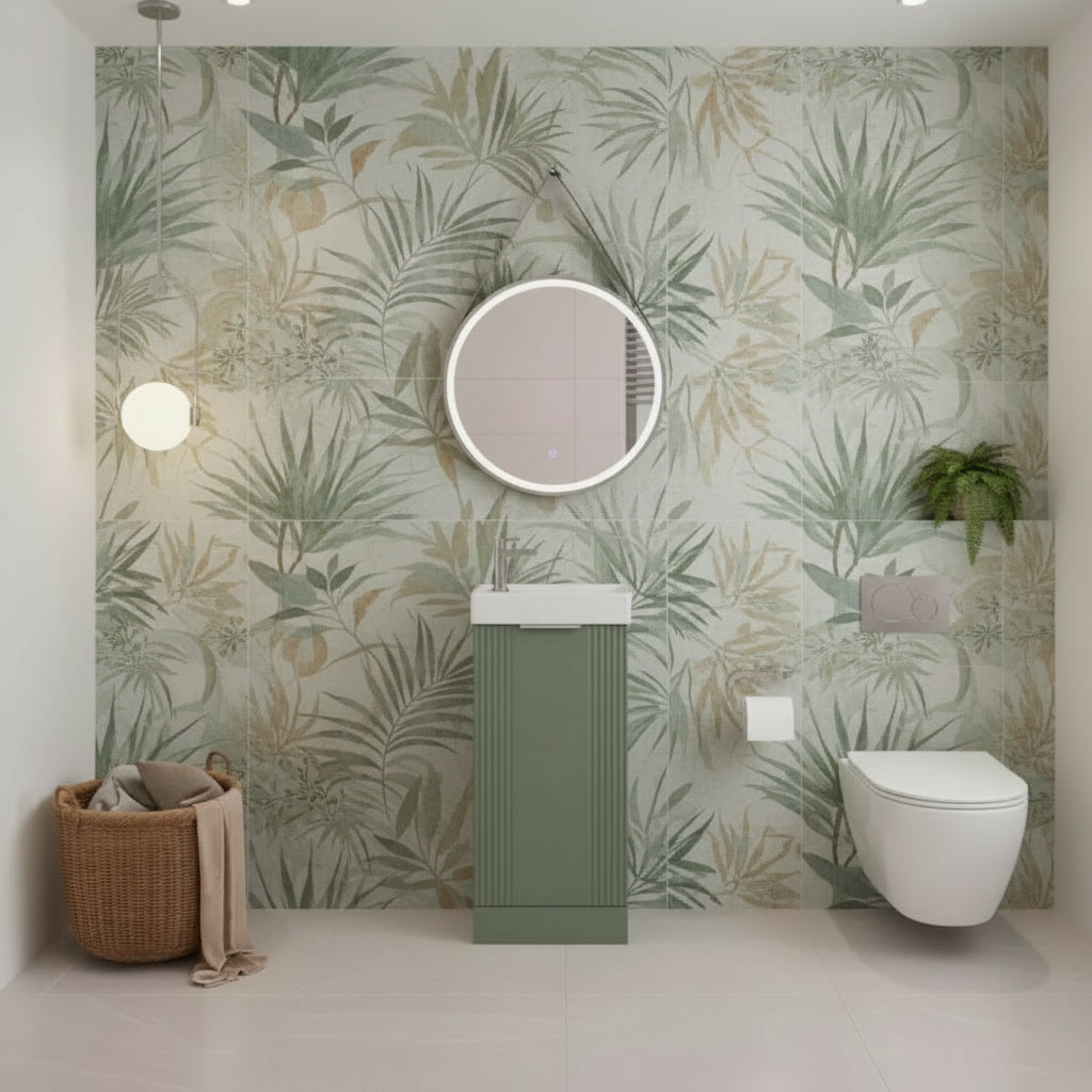 Deco Satin Green 400mm Floor Standing Cabinet & Basin