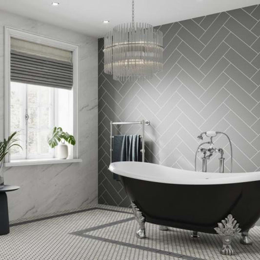 Multipanel Dust Grey Herringbone Tile Effect Shower Panel