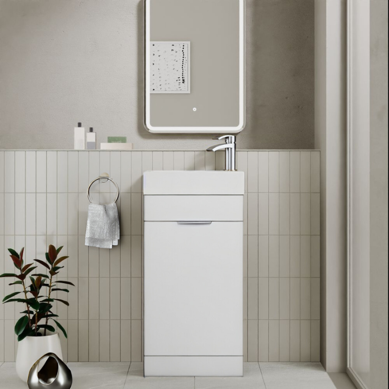 Esme Cloakroom Unit Gloss White With Basin & Handle