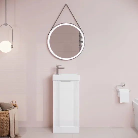 Deco Satin White 400mm Floor Standing Cabinet & Basin