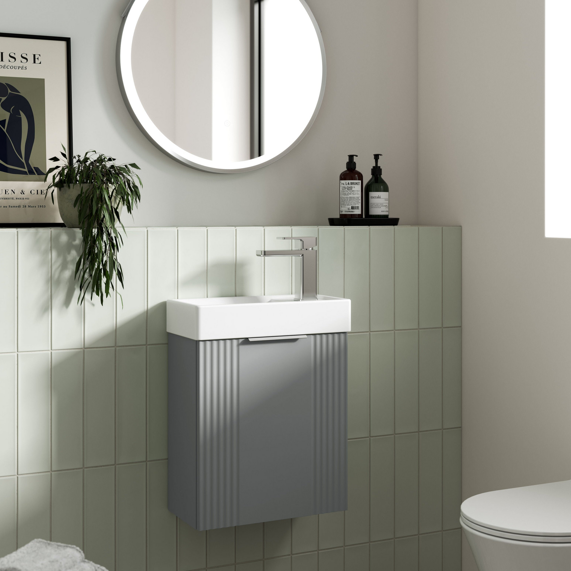 Deco Satin Grey 400mm Wall Hung Cabinet & Basin