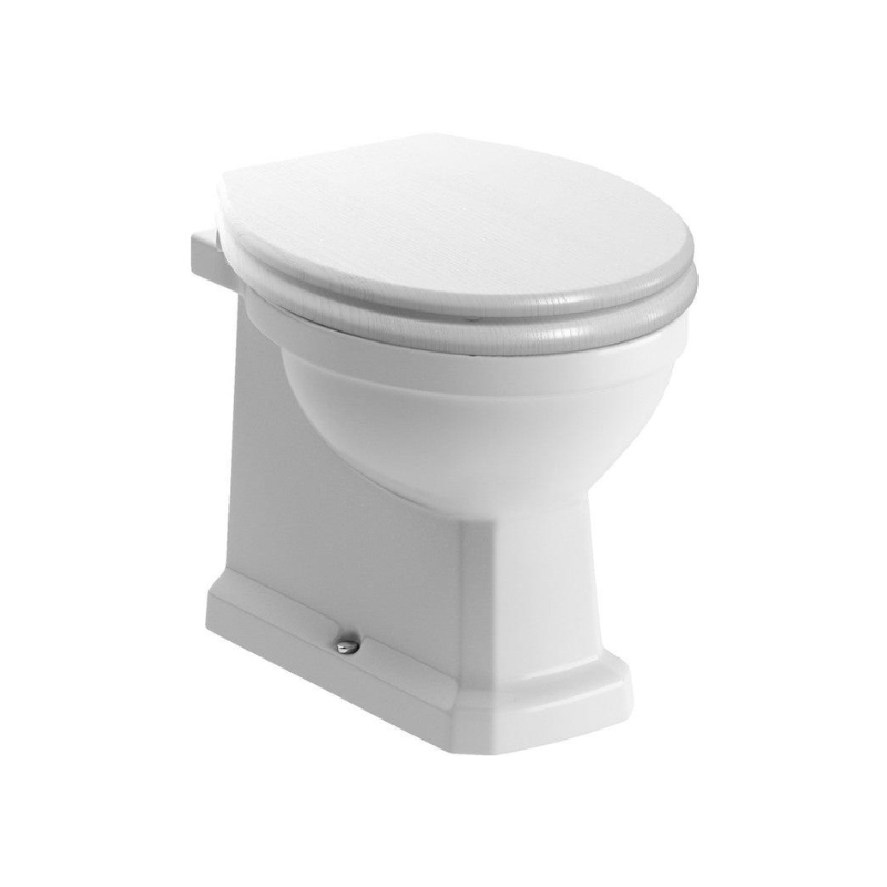 Florence Back To Wall WC & Lucia Satin White Wood Effect Toilet Seat