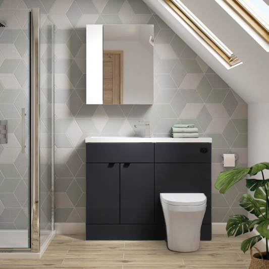 fusion combination toilet and vanity unit 1000mm grey gloss, Hudson Reed, Bathroom Cabinet, 1