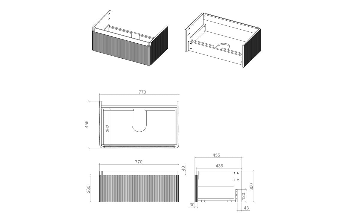 Alfa 800mm Wall Hung Basin Unit & Basin - Textured Oak