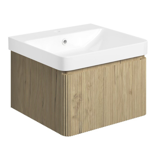 Alfa 500mm Wall Hung Basin Unit & Basin - Textured Oak