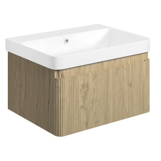 kuba 600mm wall hung basin unit basin textured oak, Alessio, Wall Hung Vanity Unit, 1
