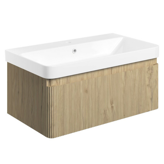 Alfa 800mm Wall Hung Basin Unit & Basin - Textured Oak