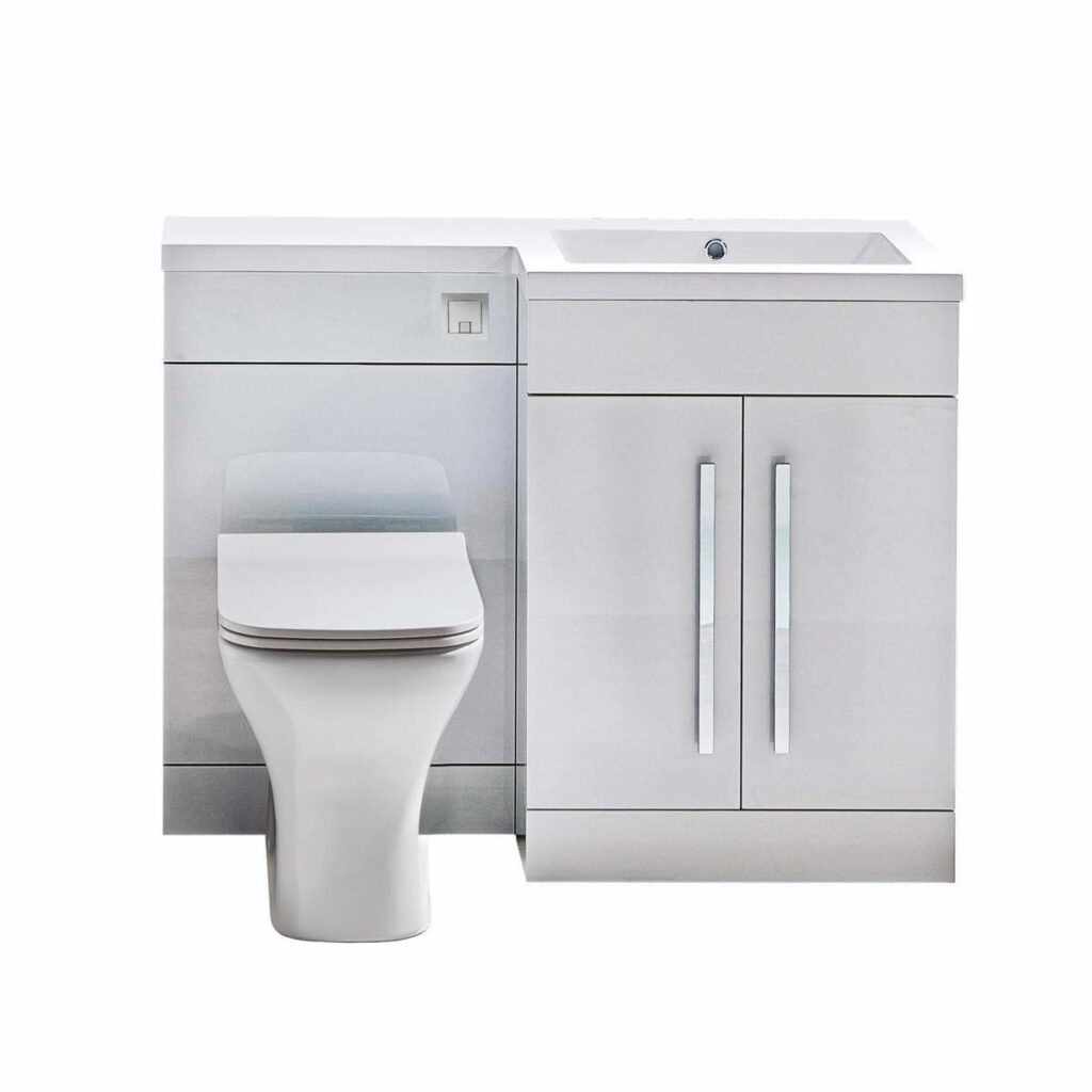 Lili 1100 Combination Toilet Basin Unit - Gloss White RH - Chrome Handles