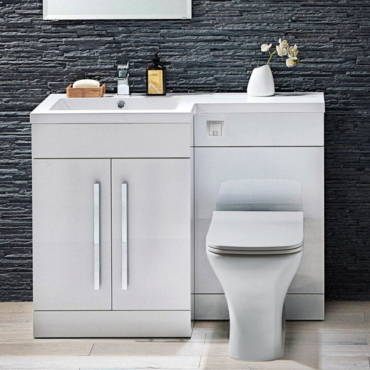 Lili 1100 Combination Toilet Basin Unit - Gloss White LH - Chrome Handles