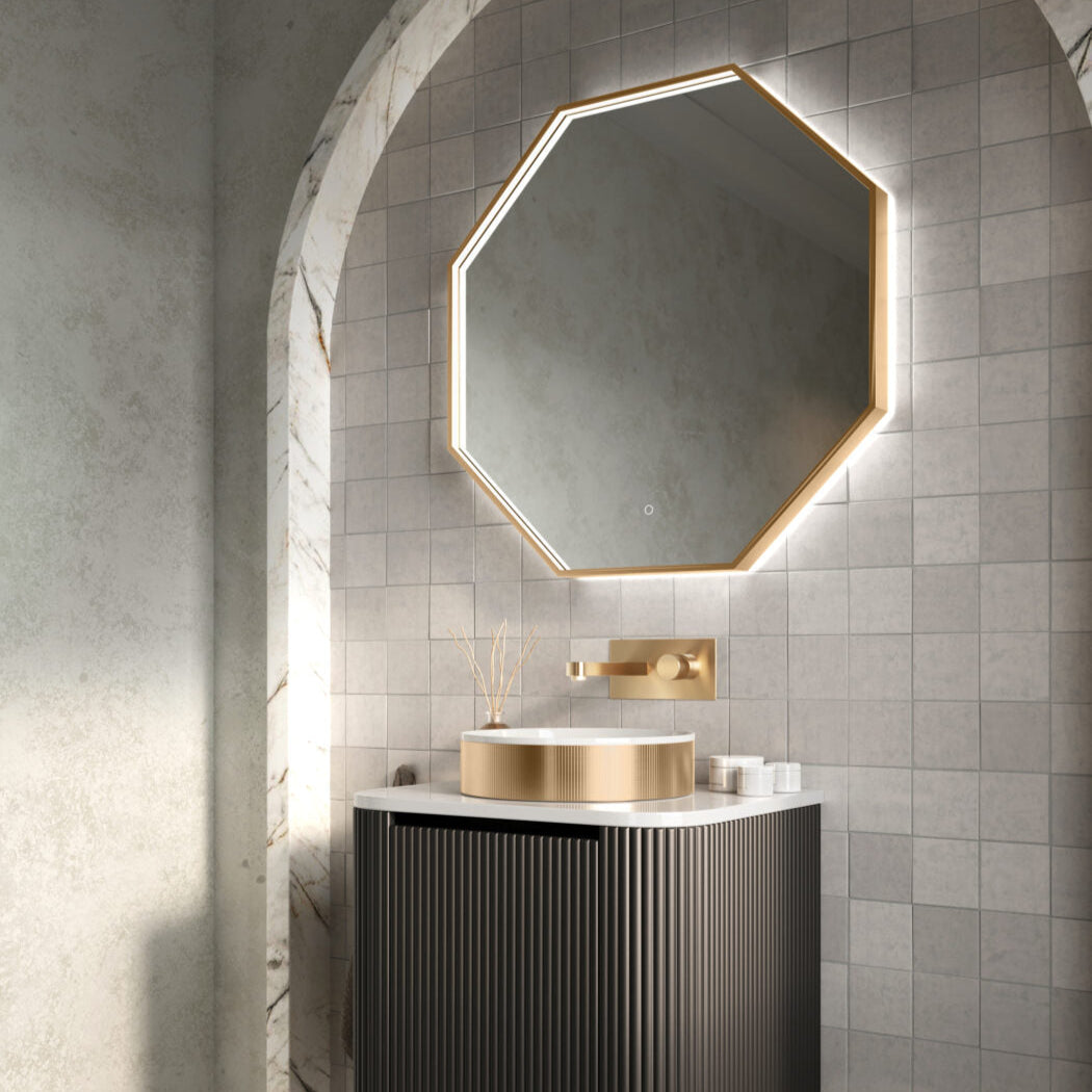 passa octagonal mirror brushed brass 800x800, Scudo, Illuminated Bathroom Mirror, Mirrors, 2
