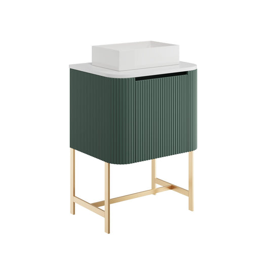 linea curve 600 unit with counter top brushed brass frame, SCUDO, Wall Hung Vanity Unit, 1