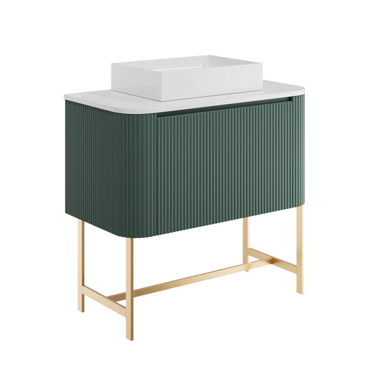 linea curve 900 unit with counter top brushed brass frame, SCUDO, Wall Hung Vanity Unit, 1
