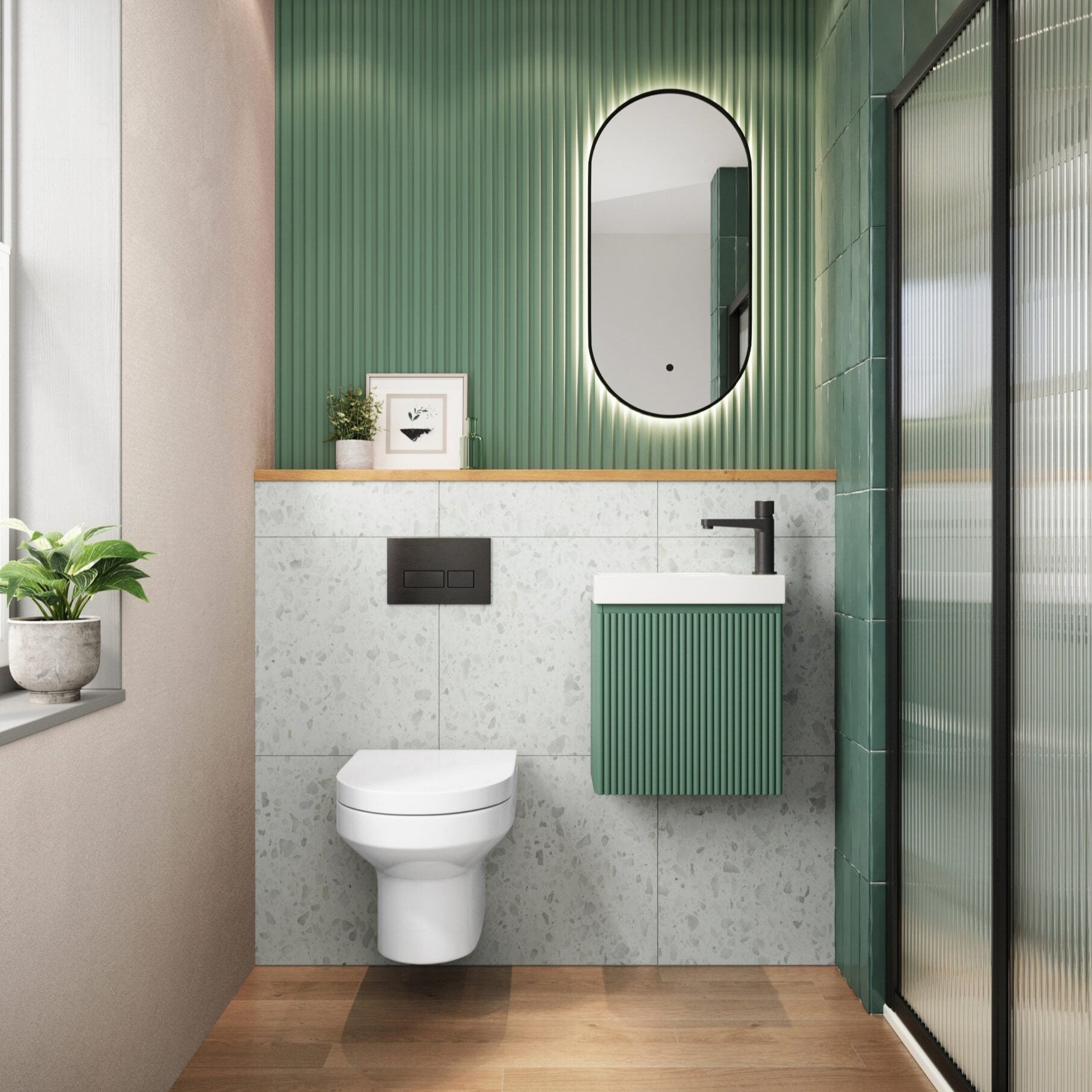 Linea Reed Green Cloakroom Basin Unit With Basin