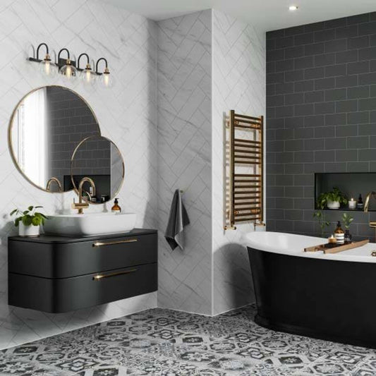 Multipanel Levanto Marble Herringbone Tile Effect Shower Panel