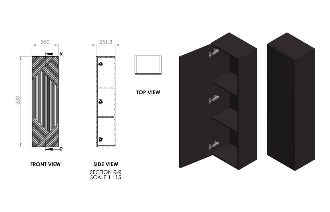 Skanda 350mm Tall Unit - Matt Oat with Gold Handle