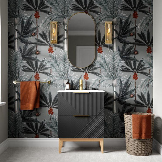 Skanda 615mm Basin Unit & Basin - Matt Graphite Grey with Gold Handles